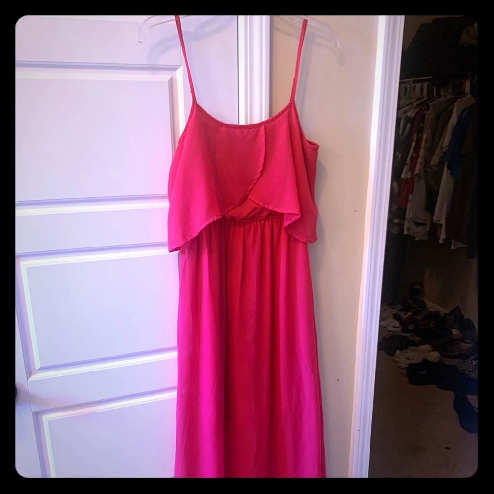 Bright pink spaghetti strap maxi